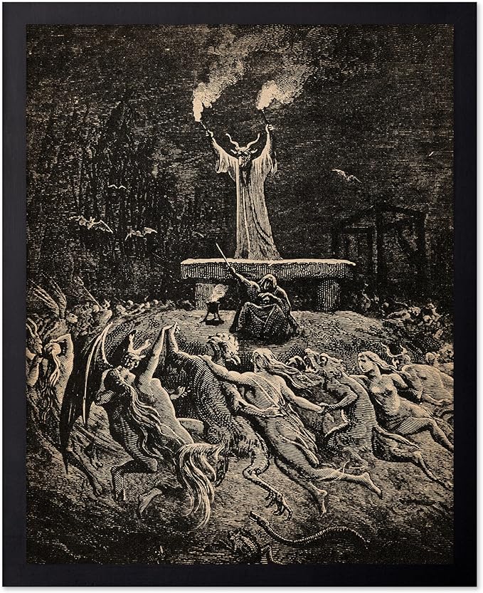 Poster Master Vintage Gustave Dore Poster - Retro Illustration Print - Gift for Gothic, Horror Fan - Dance of Sabbath, Witch, Magic, Spell - Wall Decor for Bedroom, Dorm, 8x10 Black Framed