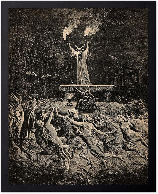 Poster Master Vintage Gustave Dore Poster - Retro Illustration Print - Gift for Gothic, Horror Fan - Dance of Sabbath, Witch, Magic, Spell - Wall Decor for Bedroom, Dorm, 8x10 Black Framed