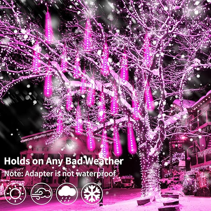 Christmas Meteor Shower Rain Lights, 10 Tube 12 Inch 240 LEDs Icicle Outdoor Raindrop for Xmas Halloween Wedding Party Tree Holiday Decoration, Pink