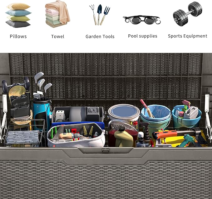 YITAHOME 100 Gallon Outdoor Storage Box, Large Water Resistant Resin Deck Box, Indoor Outdoor Lockable Storage Container for Patio, Garden, Cushions, Tools, Equipment (Taupe)