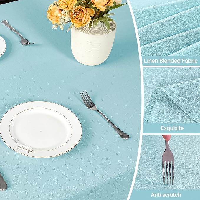 IVAPUPU Textured Linen Table Cloth for Rectangle Table - Light Blue Tablecloths Rectangular Waterproof Wrinkle Free Wipeable Dining Table Cover for Spring Wedding Birthday Kitchen Decor, 60 x 84 Inch