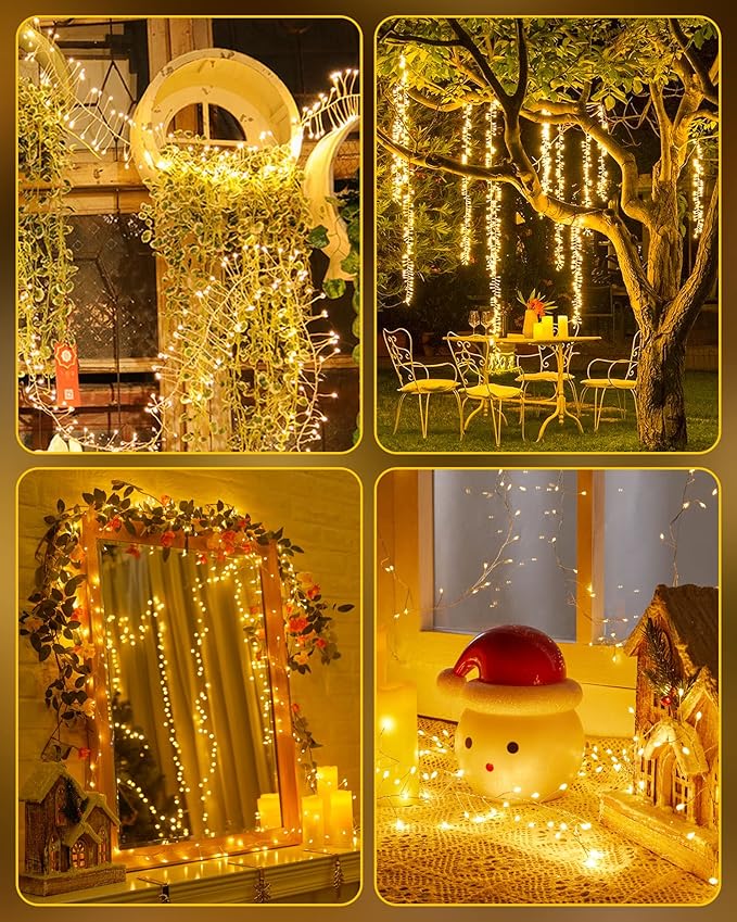 4 Pack Fairy Lights Battery Operated, 5 Feet 60 LED Twinkle String Lights Waterproof Firecracker Starry Lights for DIY Wreath Home Wedding Bedroom Mason Jar Holiday Christmas Decorations, Warm White