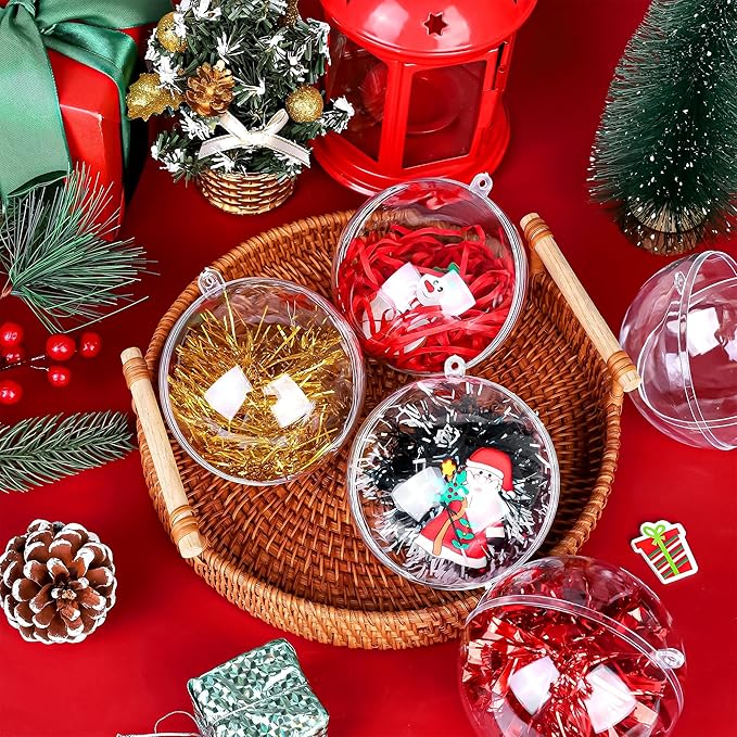 ANVAVO 25 Pieces 10 cm Christmas Clear Plastic Fillable Ball Ornaments DIY Craft Transparent Baubles Shatterproof Christmas Tree Hanging Ornaments for Xmas New Years Birthday Wedding Home Decor