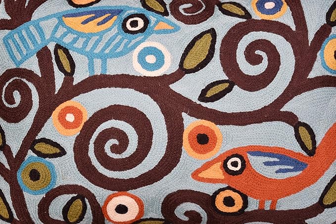 Lumbar Klimt Pillow Cover | Green Birds | Tree of Life | Modern Floral | Outdoor Pillows | Mid Century Chair Cushion | Handmade Wool Size 14x20