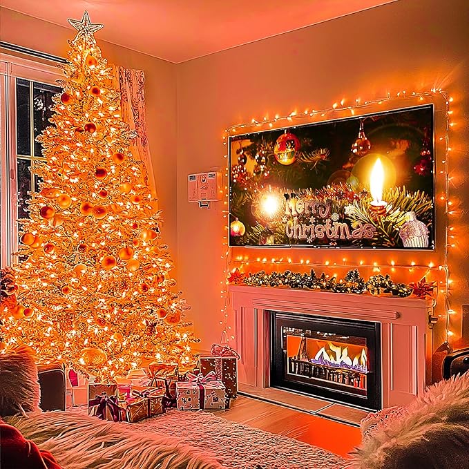 JMEXSUSS Connectable 33ft Halloween Lights Indoor, 100 LED Clear Wire Orange Lights for Halloween, 8 Modes Outdoor Orange Christmas String Light Plug in for Christmas Tree Party Decoration