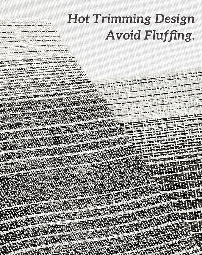 Leetaltree Black with White Woven Placemats Set of 4 - Heat Resistant Non-Slip Place mats for Dining Table, Washable Durable PVC Vinyl Woven Table Mats(Black with White, 4)