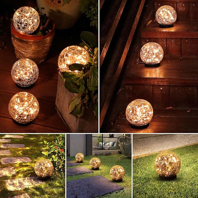 Solar Globe Lights Outdoor Waterproof-Solar Balls-Solar Garden Lights-Orbs for Outside 2 Pack Cracked Glass Ball for Lawn Patio Yard Backyard Decorations