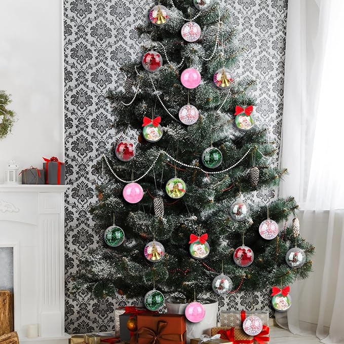 ANVAVO 50 Clear Plastic Fillable Ball Ornaments - DIY Craft Transparent Baubles - Shatterproof Christmas Tree Hanging Ornaments for Christmas, New Years, Birthday, Wedding, Home Decor