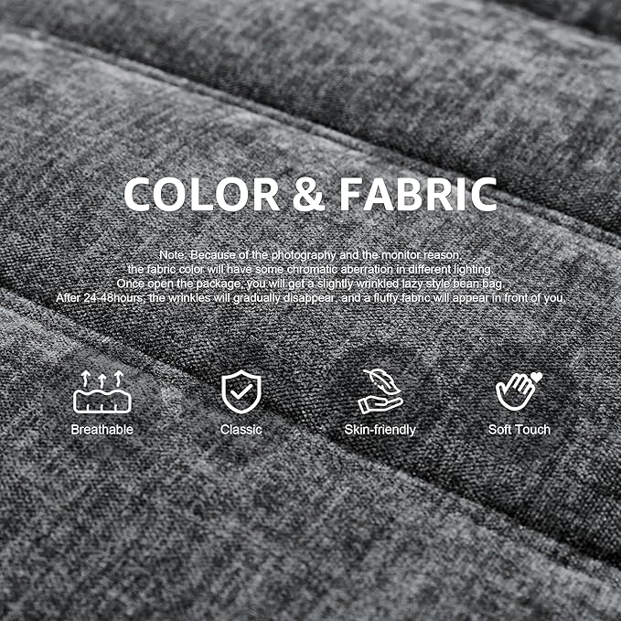 Bean Bag Chairs for Adults Giant Bean Bag Chair Memory Foam BeanBag Chair Big Bean Bag Sofa with Filler Faux Fur Fireside Beanbags Lazy Sofa for Living Room Bedroom Dorm Office (Darkgrey Chenille)