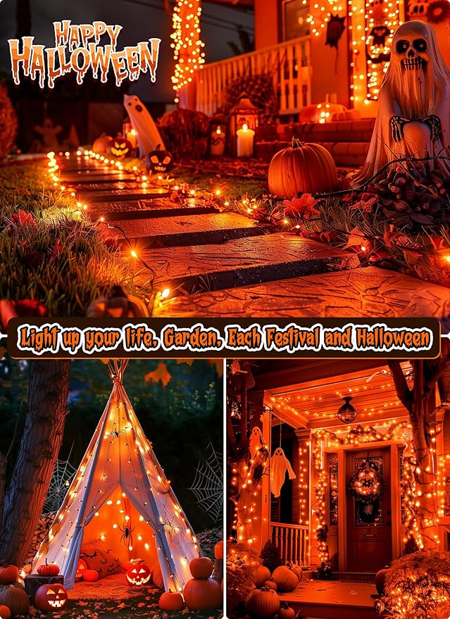 Orange Halloween Mini Lights, 50 Count 13 Feet Incandescent Bulb Mini String Lights, Connectable Halloween Lights for Haunted House Ghost Party Holiday Window Indoor Outdoor Decoration, Orange