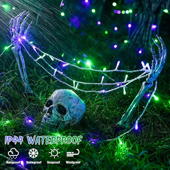 JMEXSUSS Connectable Purple and Green Halloween Lights Plug-in, 8 Modes 100 LED Twinkle String Light Indoor, Clear Wire Christmas Lights Outdoor Waterproof for Halloween Christmas Decor