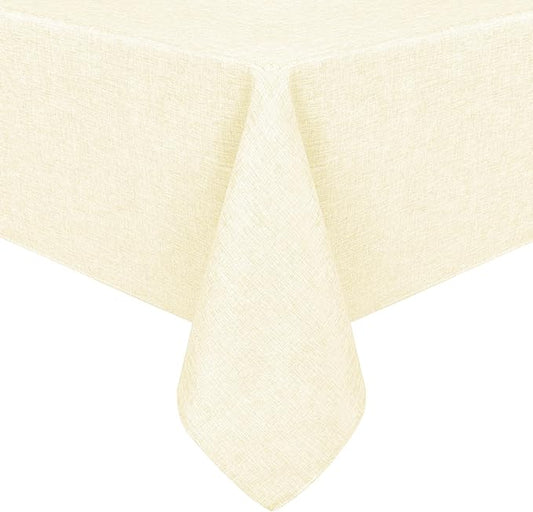Hiasan Faux Linen Rectangle Tablecloth - Wrinkle and Stain Resistant Washable Table Cloth for Kitchen Dining Room Holiday Table Cover for Dinner, Champagne, 60 x 102 Inch