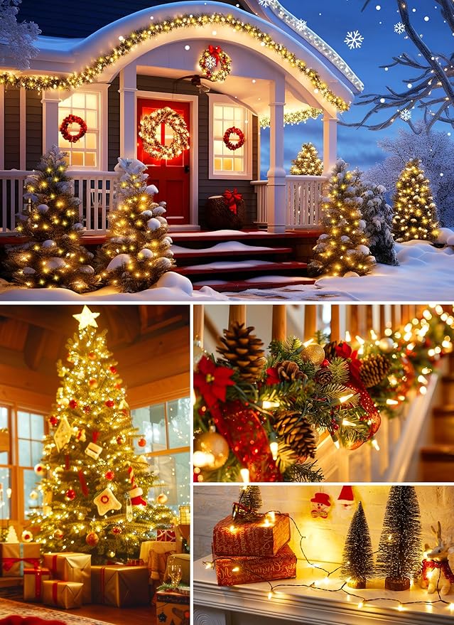 4 Pack Each 50 Count 13 Feet Clear Christmas Mini Lights, Green Wire Incandescent Bulb Mini String Lights for Indoor Holiday Xmas Tree Garland Birthday Wedding Party Festival Decoration