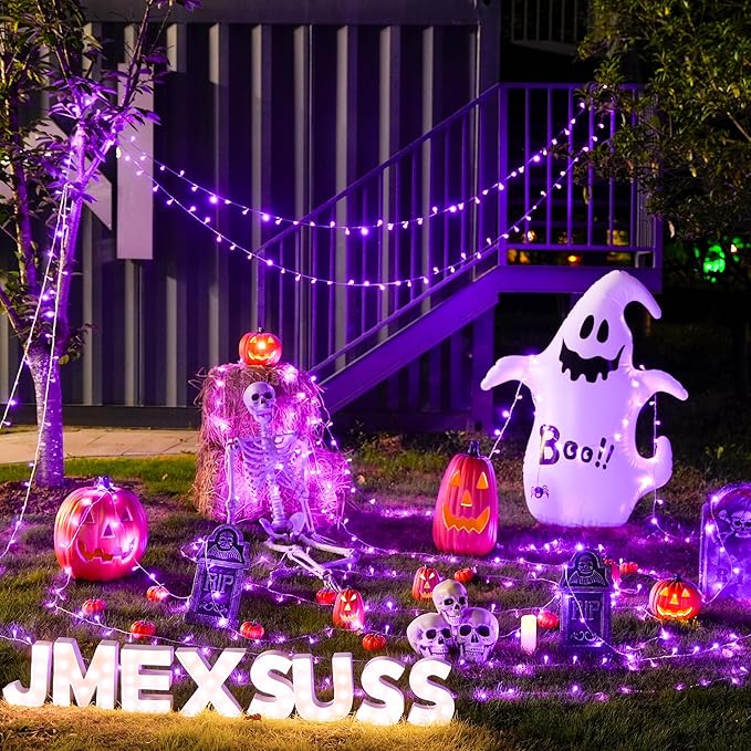 JMEXSUSS Purple Lights for Halloween Decorations, Purple Battery Operated Lights with Remote Indoor Outdoor, String Lights for Halloween Christmas Decor