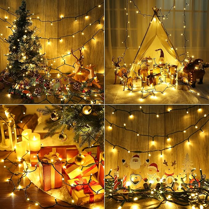 Brizled 33ft 100 LED Christmas Tree Lights - Steady On Only, 5mm Wide Angle, Connectable 120V UL Certified Warm White Lights for Xmas Tree, Party, Indoor/Outdoor