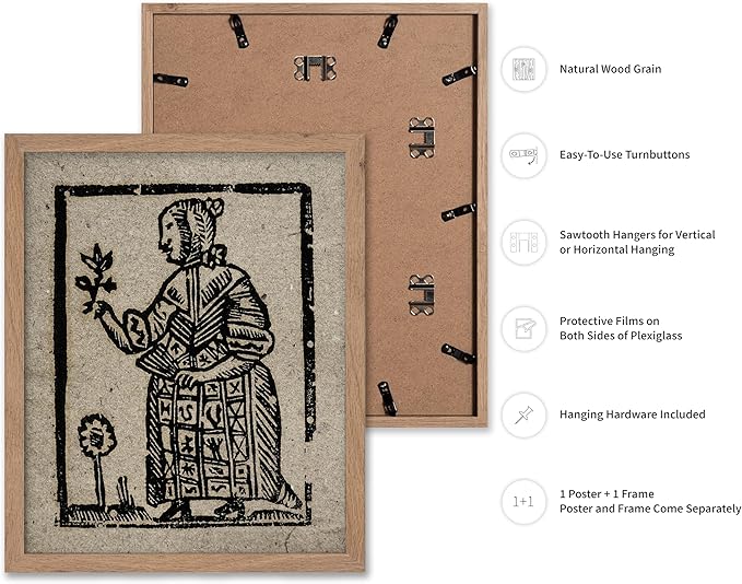 Poster Master Vintage Woodcut Poster - Retro Medieval Print - Gift for Gothic, Horror Fan - Witch Holding a Plant, Magic, Spell, Herbalist - Wall Decor for Bedroom, Dorm, 8x10 Beige Framed