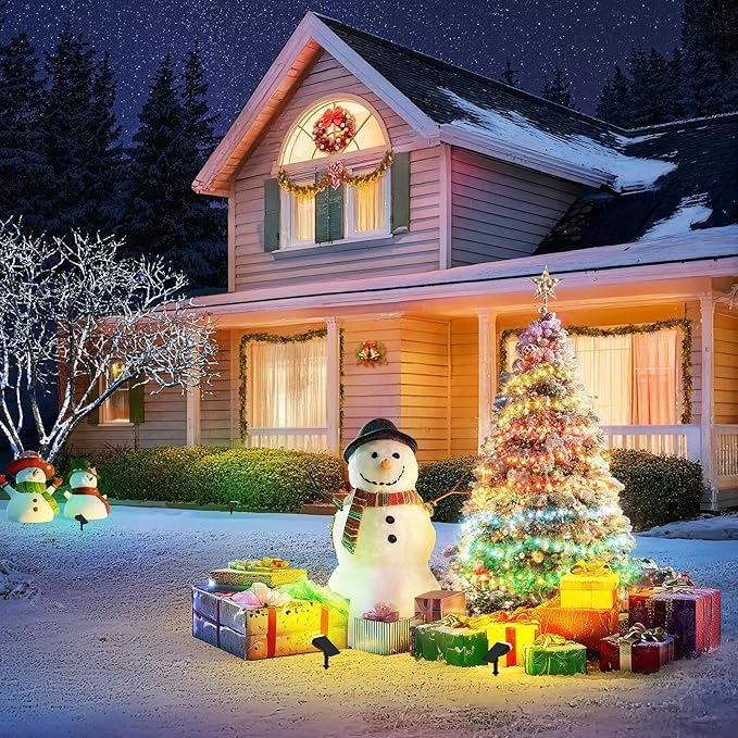 Linkind Solar Lights Outdoor Waterproof IP67, StarRay RGB Solar Spot Lights Outdoor, Color Changing Outdoor Solar Lights for Yard, Garden, Pathway, Decorations (Multicolor, 4 Pack)