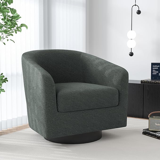 Swivel Barrel Accent Chair, Modern Round Chenille Fabric Arm Chair for Living Room, Bedroom, Comfy Club Reading Chairs for Adults（Chenille Fabric, Grey, Set of 4