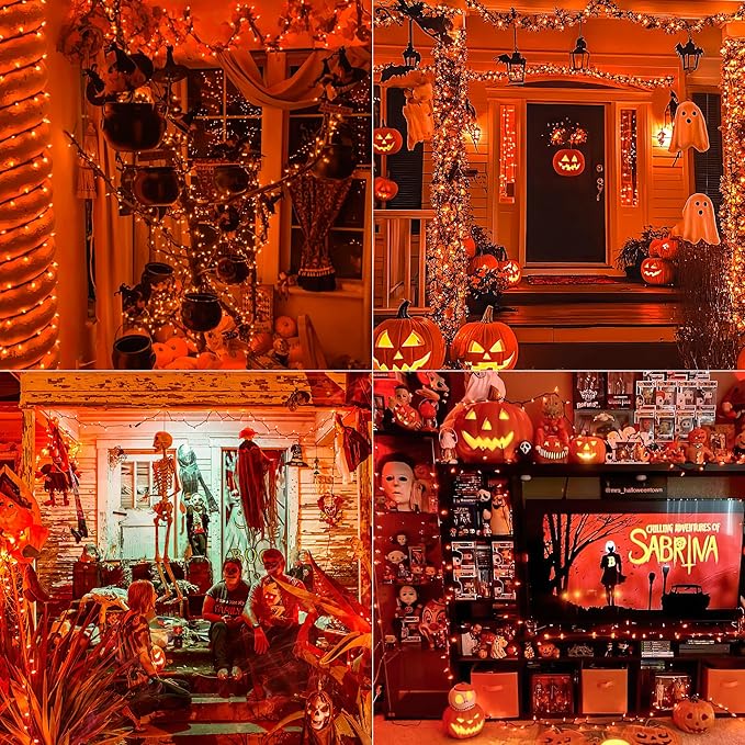 YOUNGAR Orange Halloween & Christmas Lights - 13FT, 50 UL Approved, Incandescent Mini Lights with Brown Wire, Plug in for Indoor & Outdoor Tree, Patio, Garden Xmas Decor