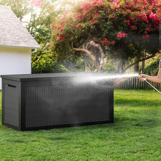 YITAHOME 260 Gallon XXL Large Deck Box, Outdoor Resin Storage Box, Lockable Storage Container for Patio Cushions, Furniture, Garden Tools, Water Resistant (Black)