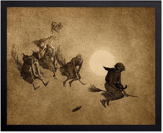 Poster Master Vintage William Holbrook Beard Poster - Retro Occult Print - Gift for Gothic, Horror Fan - The Witches Ride, Pagan, Goth, Magic - Wall Decor for Bedroom, Dorm, 16x20 Black Framed