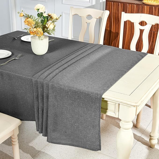 IVAPUPU Textured Linen Table Cloth for Rectangle Table - Grey Tablecloths Rectangular Waterproof Wrinkle Free Wipeable Dining Table Cover for Spring Wedding Birthday Kitchen Decor, 60 x 84 Inch