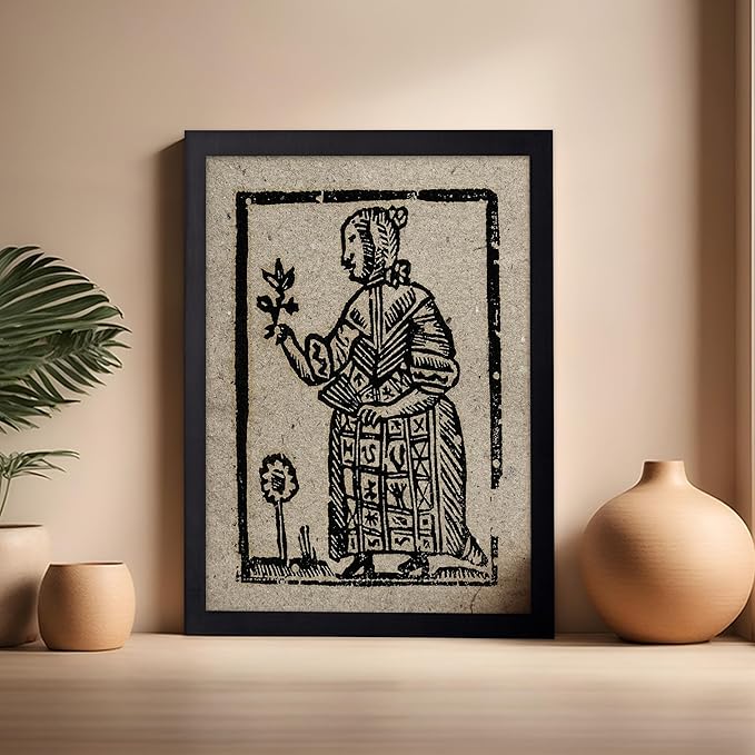 Poster Master Vintage Woodcut Poster - Retro Medieval Print - Gift for Gothic, Horror Fan - Witch Holding a Plant, Magic, Spell, Herbalist - Wall Decor for Bedroom, Dorm, 16x20 Black Framed
