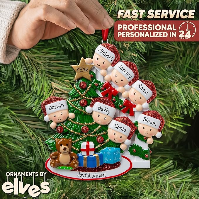 3D Peeking Family of 7 Ornament 2025 Personalized Family Christmas Ornaments 2025 | Staircase Personalized Tree Ornaments for Grandchildren, Siblings & Grandkids Xmas Tree with Gifts of Seven Ornament
