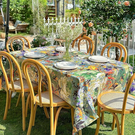 Outdoor Tablecloth 108x60 Inch, Block Print Waterproof Spillproof Table Cloth, Rectangle Outdoor Table Cover for Dining Picnic Easter Farmhouse Spring Summer- Green