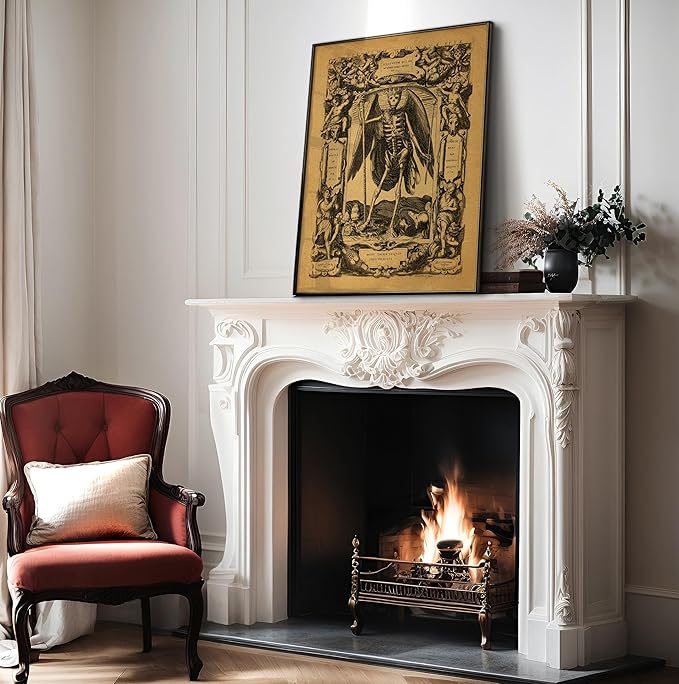 Poster Master Vintage Medieval Poster - Retro Gothic Print - Gift for Artist, Friend - Angel of Death, Memento Mori, Life, Skeleton, Dark - Wall Decor for Home, Living Room, 18x24 Unframed Wall Art