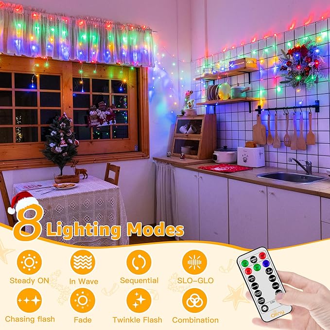 Ollny Icicle Lights Outdoor Multicolor, 594LED 49FT Christmas Lights with Remote 8 Modes Dimmable, Waterproof Connectable Timer Hanging Light for House Outside Yard Indoor Decorations