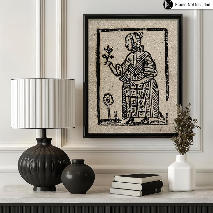 Poster Master Vintage Woodcut Poster - Retro Medieval Print - Gift for Gothic, Horror Fan - Witch Holding a Plant, Magic, Spell, Herbalist - Wall Decor for Bedroom, Dorm, 24x32 Unframed Wall Art