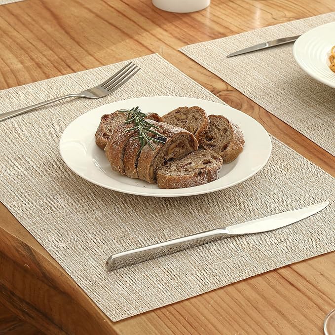 Leetaltree 6PC Grey& 6PC Beige Placemats Set of 12 - Heat Resistant Non-Slip Place mats for Dining Table, Washable Durable PVC Vinyl Woven Table Mats（6PC Grey&6PC Beige）, Grey&beige