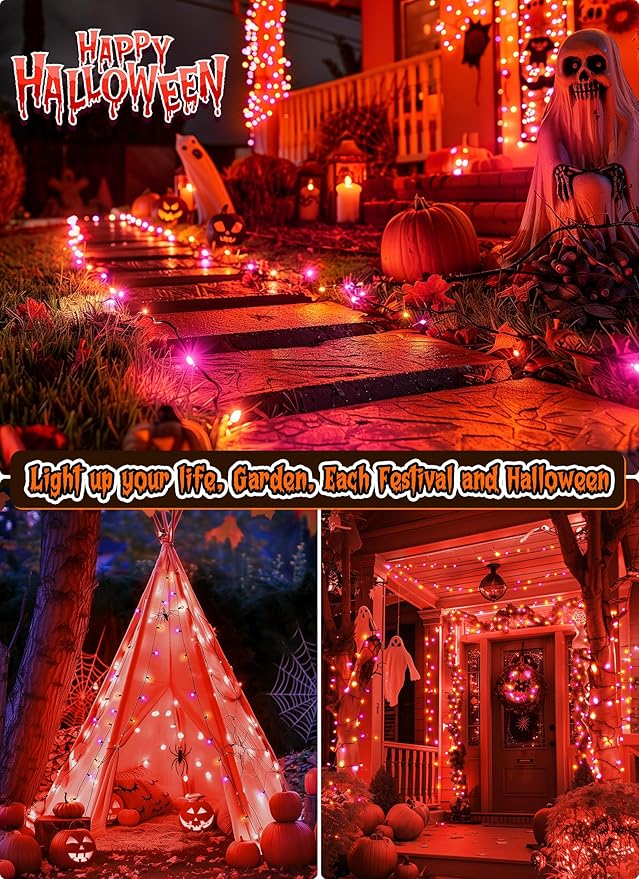2 Pack Halloween Mini Lights, 13 Feet 50 Count Totally 100 Count Incandescent Mini String Lights, Connectable Halloween Light for Haunted House Party Holiday Window Indoor Decoration, Orange & Purple