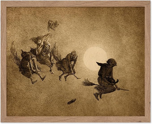 Poster Master Vintage William Holbrook Beard Poster - Retro Occult Print - Gift for Gothic, Horror Fan - The Witches Ride, Pagan, Goth, Magic - Wall Decor for Bedroom, Dorm, 8x10 Beige Framed