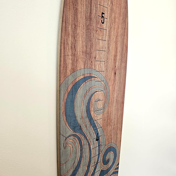 Wooden Surfboard Wall Decor Growth Chart - Surf Board Wall Decor for Kids Room, Wooden Growth Chart for Wall, Surfboard Wall Art, Surfboards for Decoration - Blue Wave (9.5"x 45")