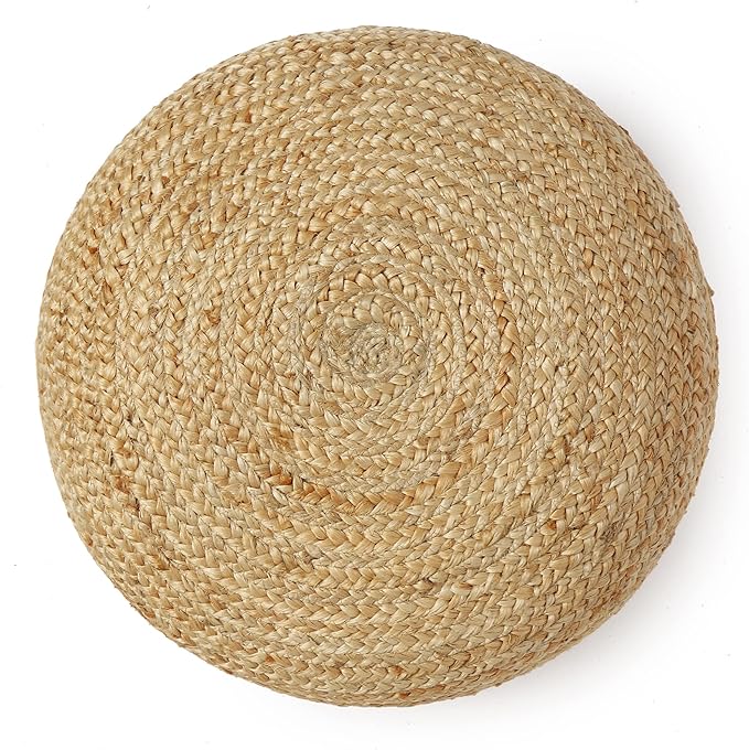 REDEARTH · Jute Circular Low Pouf Ottoman - Braided Pouffe Accent Sitting Round Footrest for Living Room, Bedroom, Nursery, kidsroom, Patio, Gym; 100% Jute (18"x18"x10"; Natural)
