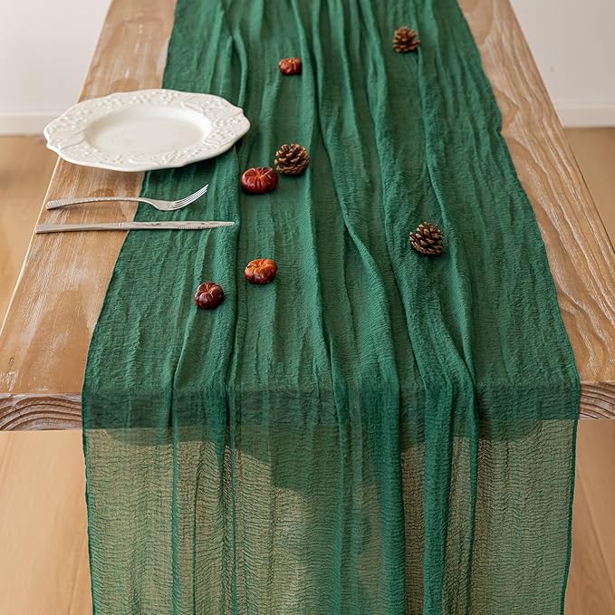 3pcs Emerald Green Cheesecloth Table Runner Gauze 120 Inch 10 FT Rustic Boho Cheese Cloth Runner for Wedding Baby Shower Bridal Shower Birthday Party Long Sheer Home Decorations