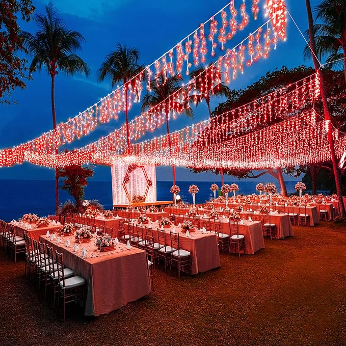 Red Christmas Lights Outdoor, 33ft 400 LED Icicle Lights for Outside Clear Wire Connectable Twinkle Light with 8 Modes Timer Plug in Waterproof for Window Party Wedding Holiday Decorations