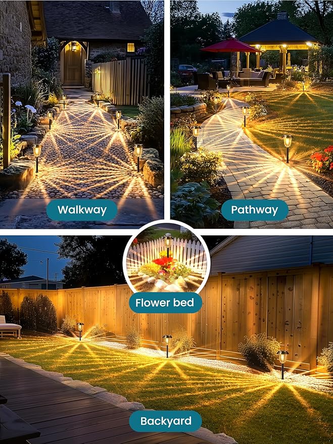 Solar Lights Outdoor Waterproof,4 Pack Bronze Pathway Lights with 10-40 LM Dimmable Glass and Metal, Solar Powered Garden Fall Decor for Yard,Patio,Pathway,Driveway(Warm White)