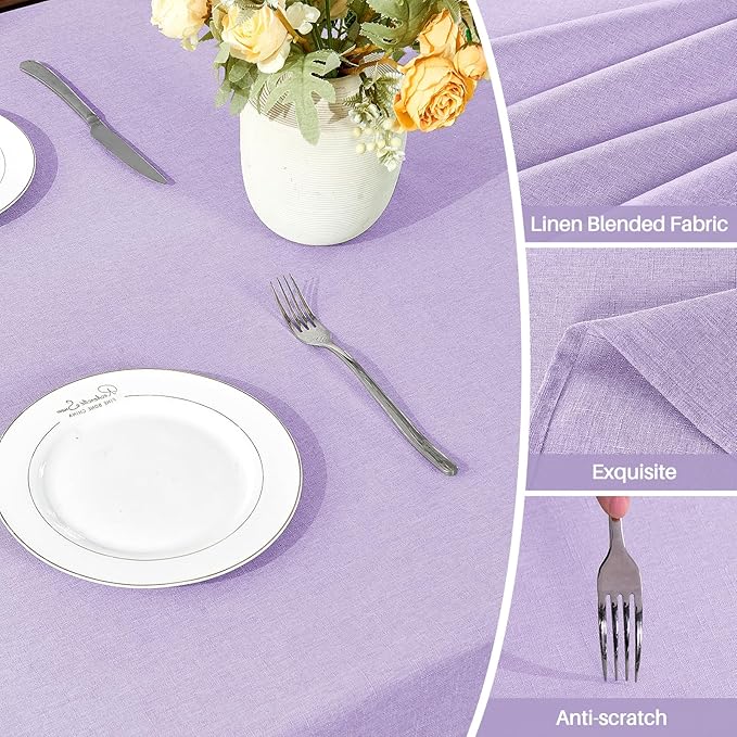 IVAPUPU Textured Linen Table Cloth for Rectangle Table - Purple Tablecloths Rectangular Waterproof Wrinkle Free Wipeable Dining Table Cover for Spring Wedding Birthday Kitchen Decor, 60 x 120 Inch