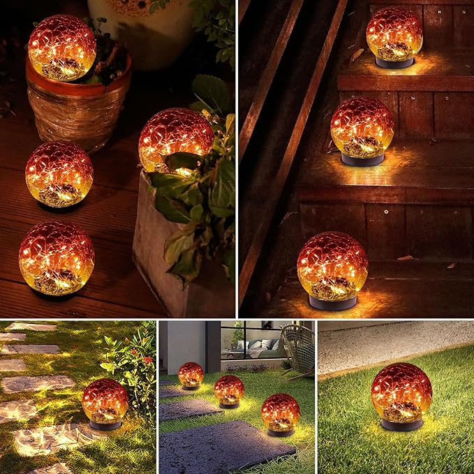 Solar Globe Lights Outdoor Waterproof-Solar Balls-Solar Garden Lights-Orbs for Outside 4 Pack Cracked Glass Ball for Lawn Patio Yard Backyard Decorations