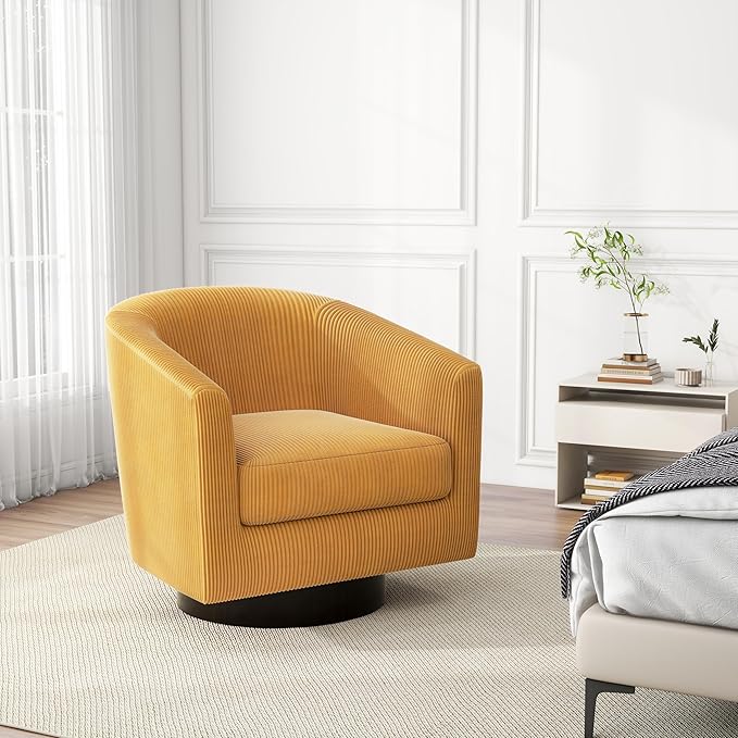 Swivel Barrel Accent Chair, Modern Round Corduroy Fabric Arm Chair for Living Room, Bedroom, Comfy Club Reading Chairs for Adults (Corduroy Orange, Set of 4)