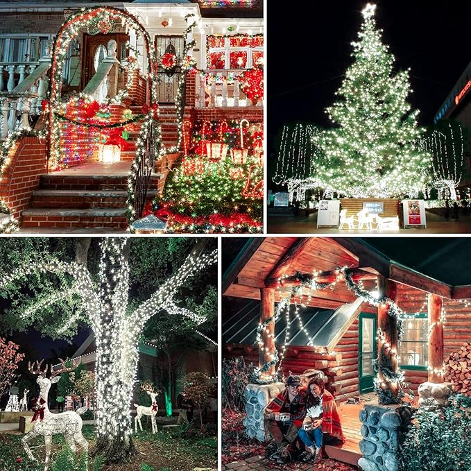 JMEXSUSS 2 Pack White and Multicolor Solar Christmas Lights, Total 400 LED 151FT Color Changing Solar String Lights Outdoor Waterproof for Outside Yard Tree Christmas Decorations