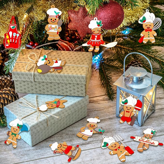 12pcs Gingerbread Christmas Decoration for Tree - Cooking Gingerbread Man Ornaments Christmas Hanging Decor for Xmas Tree Home Kitchen Decor Party Supplies