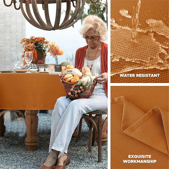 Biscaynebay Fall Tablecloth Textured Fabric 52x70 Inch Rectangular, Bronze Thanksgiving Autumn Harvest Water Resistant Fabric Tablecloths for Kitchen, Dining, Wedding, Parties Machine Washable