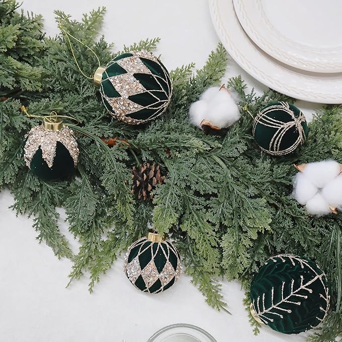 20PCS Velvet Ornaments for Christmas Tree, 2.36INCH Glitter Flocked Christmas Ornaments Decorations Balls Set Decor