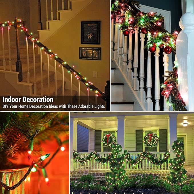 BrizLabs Red & Green Christmas Lights, 300 Counts 69.6ft Mini String Lights Connectable, UL Certified Incandescent Christmas String Lights Plug-in Tree Lights for Indoor Outdoor Xmas Home Decor