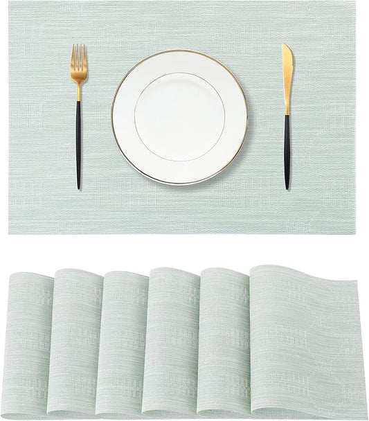 Leetaltree Mint Cream Placemats Set of 6 - Heat Resistant Non-Slip Place mats for Dining Table, Washable Durable PVC Vinyl Woven Table Mats（Mint Cream, 6）