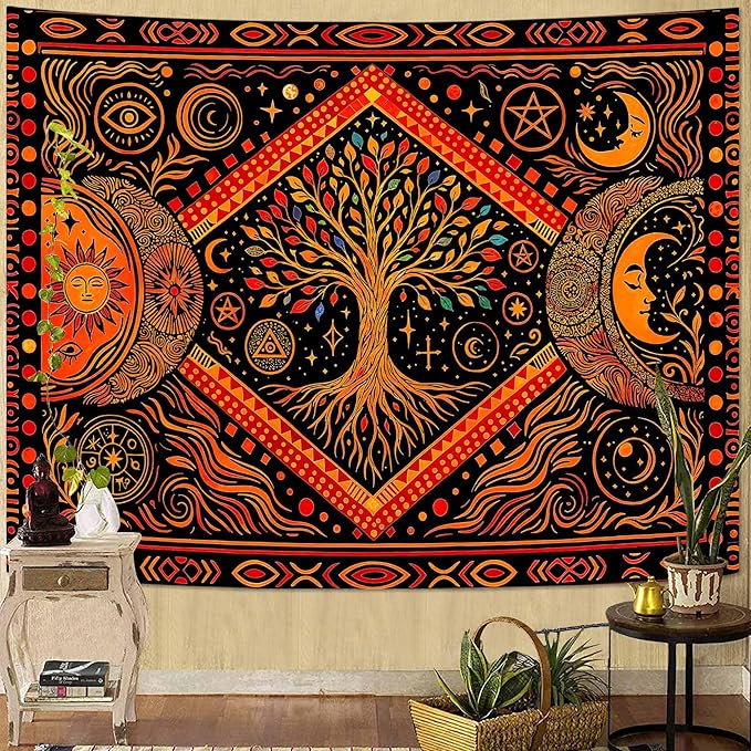 Lunerfex Tree of Life Sun Moon Stars Wall Tapestry, Cosmic Harmony Symbol Tapestries for Home Decor, Mystical Tapestry 60x44 Inch